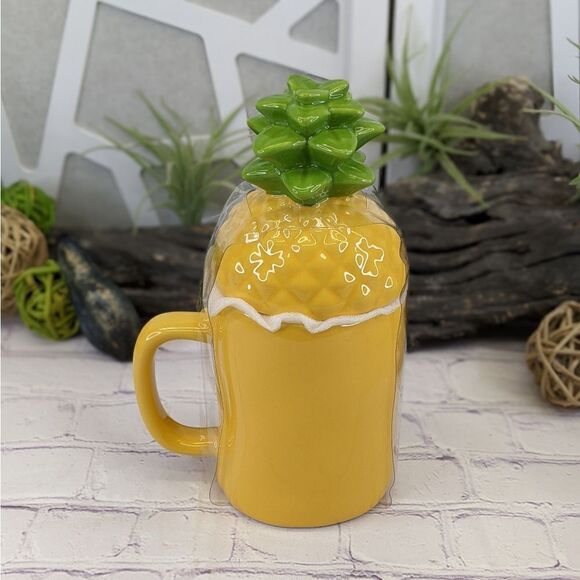 Rae Dunn WELCOME Yellow Pineapple Ceramic Mug Jar with Lid Topper - Picture 2 of 8